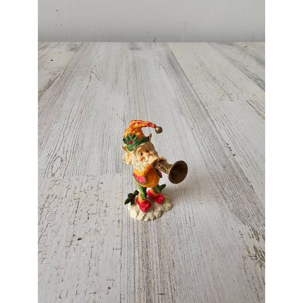 Enesco snapper trumpet elf‎ North Pole village vintage figurine 1989 Xmas decor